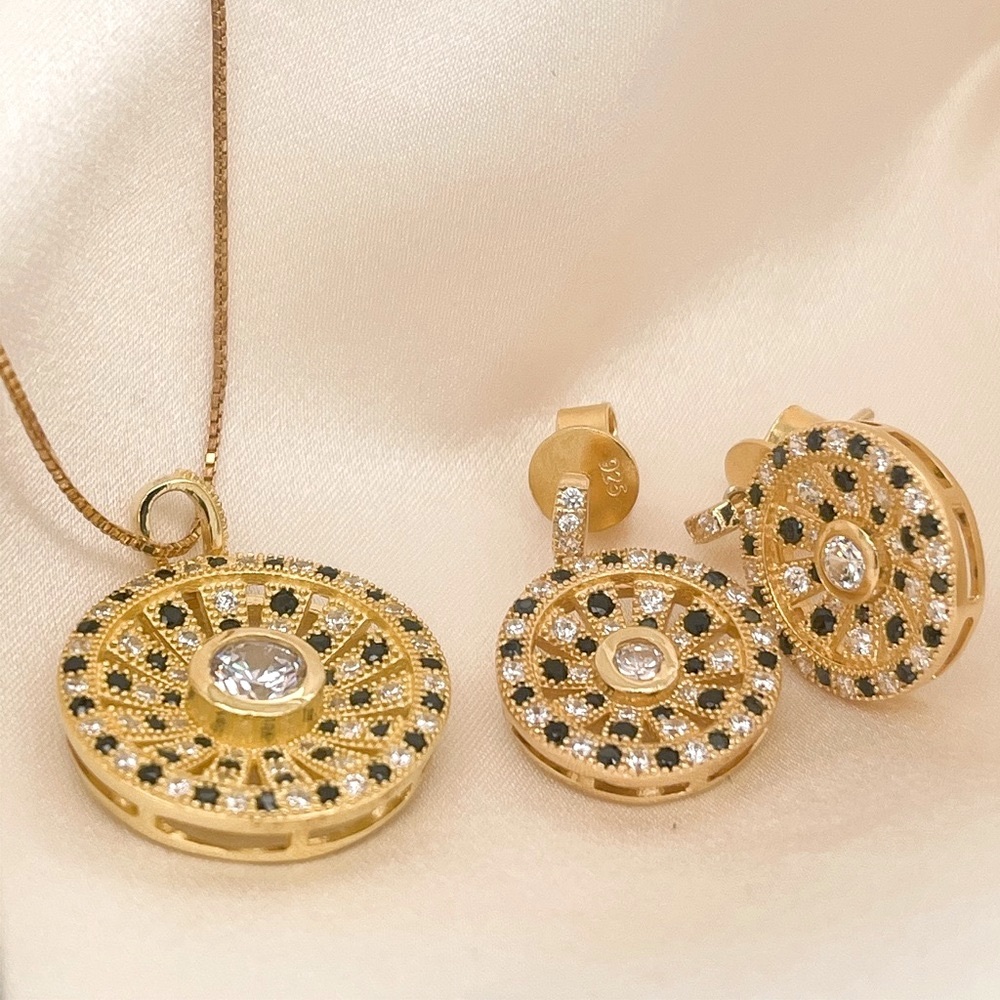 14K Vermeil Fortune Jewelry Set - Necklace & Earrings